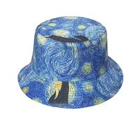 Classic Art Print Print Hat Van Gogh Mucha Frida Khalo Style Sun hat Festival Holiday Bucket Hats (UK, Alpha, One Size, Starry Night)