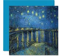 Classic Art Van Gogh Cards for Women Men - Stars Over the Rhone - Famous Abstract Birthday Card for Mum Dad Auntie Nanny Grandad, 145mm Traditional Artwork Classical Painting Greeting Cards