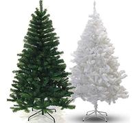 Classic Artificial Realistic Natural Branches Pine Christmas Tree Xmas Green-Unlit 4FT, 5FT, 6FT,7FT (White, 5ft with metal stand)