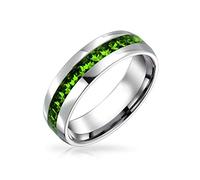 Classic August Birth Month Light Green Crystal Eternity Band Ring In Silver Tone Stainless Steel