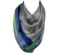 Classic Bandana Scarf, Check Print with Colored Borders Square Silk Feel Neck Scarves, Multifunctional Hair Band Hand Kerchief, Neckerchief for Women (Green & Blue)
