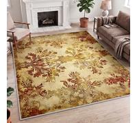 Classic Baroque Vintage Floral Area Rug, Non-Slip Machine Washable Carpet, Durable, Low-Pile, Stain & Fade-Resistant Rug for Bathroom, Hallway, Bedroom, Living Room, 60 x 90 cm Yellow/Brown