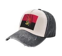 Classic Baseball Caps for Men, Vintage Washed Denim Dad Hat with Angola Flag Print, Cotton Breathable Adjustable for UK European Market Style 4 One Size