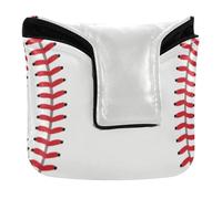 Classic Baseball Red Stitch Leather Texture Art Mallet Putter Head Cover with Magnetic Closure Golf Putter Headcovers for Mallet Square PU Leather Waterproof