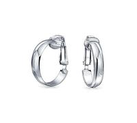 Classic Basic Simple Polished Lightweight Clip On Hoop Earrings For Women Non Pierced Ears .925 Sterling Silver .75 Diameter