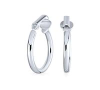 Classic Basic Simple Polished Tube Lightweight Clip On Hoop Earrings For Women Non Pierced Ears .925 Sterling Silver .75 Diameter