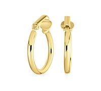 Classic Basic Simple Polished Tube Lightweight Clip On Hoop Earrings For Women Non Pierced Ears Yellow Gold Plated .925 Sterling Silver .75 Diameter