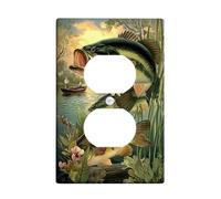 Classic Bass Fish Light Switch Cover Plates/Outlet Covers, Vintage Green Nature Scene for Rustic Home Decor, Thermoplastic Wall Plates, Standard Size Single Duplex Outlet