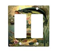 Classic Bass Fish Light Switch Cover Plates/Outlet Covers, Vintage Green Nature Scene for Rustic Home Decor, Thermoplastic Wall Plates, Standard Size Double Rocker