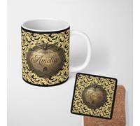 Classic Bats in Yellow Ceramic Mug Large Handle Personalised Custom Name
