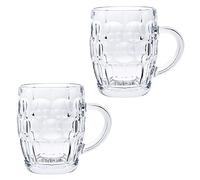 Classic Beer Pint Style Mugs Glass Pot Old Pub Bar Style Tankard Handle Stein Dimple (2)