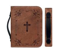 Classic Bible Cover, PU Leather Bible Case with Zipper, Water Resistant Book Carrying Case, Protective Church Carry Bag with Handle for Mother's Day Christmas Easter Birthday