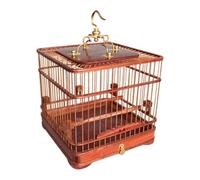 Classic Birdcage Lightweight Wooden Parrot Cage Square Carved Flight Cage with Hook Parakeet Cage Retro Style Bird Aviary