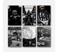 Classic Black And White F1 Car Posters - Set Of 6 Walls Canvas