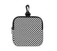 Classic Black and White Race Check Checkered Geometric Win, Coin Purse Square Zipper Storage Bag, Change Pouch with Lobster Buckle Clasp Buckle, Change Purse