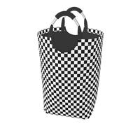 Classic Black And White Race Check Checkered Geometric Win, Laundry Hamper, Collapsible Laundry Basket Large Durable Storage Bin with Handles 50L