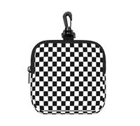 Classic Black and White Race Check Checkered Geometric Win, Square Zipper Storage Bag, Neoprene Coin Purse, Small Wallets, Change Pouch, Change Purse
