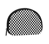 Classic Black and White Race Check Checkered Geometric Win, Women's Storage Bag Shell Makeup Bag Small Coin Purse Shell Change Pouch