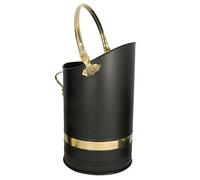 Classic Black Fire Side Hod/Bucket with Decorative Brass Handles and Detailing - Diameter 24cm (9.4")