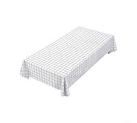 Classic Black Grid on White PVC Tablecloth Waterproof Non Ironing Vinyl Cover for Standard Rectangular Tables Various Sizes(135 * 180cm White)