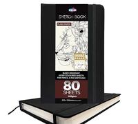 Classic Black Hardcover Art Sketchbook for Pencil, Ink, Charcoal and Pastel Sketching | 80 Sheets - 140gsm | 210mm x 130mm Portrait - by Zieler®