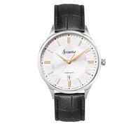 Classic Black Leather Silver Dial Mens Watch
