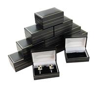 Classic Black Leatherette Gold Trim Box Collection Earring Ring Bracelet Necklace Watch Presentation Retail Jewellery Storage (10, Cufflink Box)