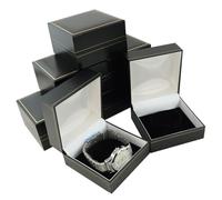 Classic Black Leatherette Gold Trim Box Collection Earring Ring Bracelet Necklace Watch Presentation Retail Jewellery Storage (10, Watch Box)