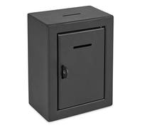 Classic Black Metal Box - Donation Box - Comment Box - Secure Collection Box - Ballot Box - Ticket Box - Easy Wall Mounting, Lock with Padlock (Not Included)