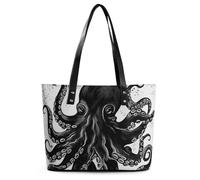 Classic Black Octopus Leather Tote Bag for Women Work Shoulder Purses with Zipper Waterproof Large Computer Shoulder Bag Fashion Ladies Shoulder Handbag Reusable Shopping Bags
