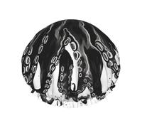 Classic Black Octopus Shower Cap Reusable Waterproof Shower Bonnet for Women Men Elastic Band Bath Hair Hat Double Layered Washable Bath Cap for All Hairstyles, Travel-Friendly