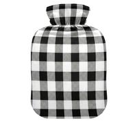 Classic Black White Buffalo Plaid Hot Water Bottles with Soft Cover Feet and Bed Warmer Hot Water Bag for Neck and Shoulder Pain Relief Medium
