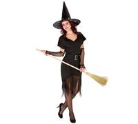 Classic Black Witch Costume | Fancy Dress Halloween Outfit Women Lady Sabrina