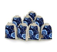 Classic Blue Bunches Pocket Cotton And Hemp with Drawstring 8 Pieces Reusable Gift Bags Jewelry Pouch for Wedding DIY Craft Party (4.9 X 6.7 Inch)