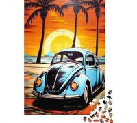 Classic Blue Car Jigsaw Puzzle for Adults 1000 Piece Jigsaw Puzzle Paper Coastal Sunset Palm Trees Relaxing Home Decoration Gift for Family 70x50cm/1000pcs