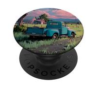 Classic Blue Pickup Truck Rural Farm Sunset Sky PopSockets Adhesive PopGrip