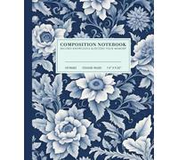 Classic Blue Porcelain Floral Composition Notebook | Elegant College-Ruled Notebook: Delicate Floral Pattern Design | 110 Pages | 7.5" x 9.25" | Perfect for School, Work, or Personal Use
