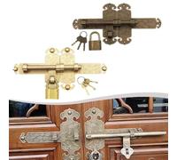 Classic Brass Door Bolt with Lotus Pattern for Wooden and Garden Doors Reliable Locking Device with Key and Screws for Secure Home or Garden Entry (Bronze)
