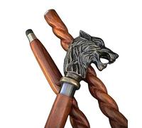 Classic Brass Walking Stick with Wolf Head - Premium Wood Handmade Folding Steampunk 36" with Brass Handle - Victorian Designer Gift for Men and Women