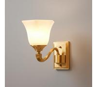 Classic Brass Wall Sconce, Elegant Frosted Glass Bell Shade Wall Lamp, E27 Hardwired Decorative Light Fixture for Bedroom, Living Room, Dining Room, Hallway, Study, Bathroom(38Cm/14.96In)/18Cm/7.09In