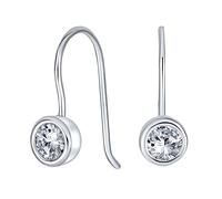 Classic Bridal AAA CZ Minimalist Round Solitaire Bezel Set AAA CZ Drop Earrings For Women .925 Sterling Silver French Wire Threader Fishhook