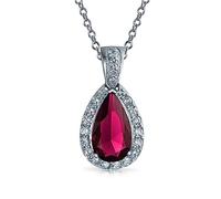 Classic Bridal Jewelry Pear Shape 24X15 Solitaire Teardrop Halo AAA CZ Simulated Red Ruby Pendant Necklace For Women Prom Bridesmaid Wedding Silver Plated