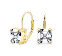 Classic Bridal Jewelry Solitaire Square Cubic Zirconia AAA CZ Royal Asscher Cut Drop Earrings For Women Yellow Gold Plated .925 Sterling Silver