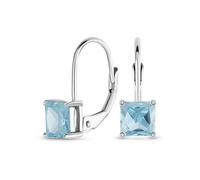 Classic Bridal Princess Cut Aqua Blue Cubic Zirconia Solitaire Square AAA CZ Leverback Earrings For Women .925 Sterling Silver