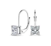 Classic Bridal Princess Cut Cubic Zirconia Solitaire Square AAA CZ Leverback Earrings For Women Wedding .925 Sterling Silver 5MM