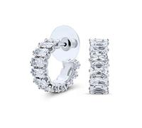Classic Bridal Statement AAA CZ Brilliant Emerald Cut Cubic Zirconia Eternity Hoop Earrings For Women Wedding Prom Holiday Formal Party For Pierced Ear Silver Plated 0.5 Inch Diameter