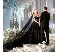Classic Bridal Wedding Veils Plain Yarn 1 Tier Soft Wedding Long Veil with Comb Wedding Dress Accessories Black Red-black-250cm