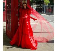 Classic Bridal Wedding Veils Plain Yarn 1 Tier Soft Wedding Long Veil with Comb Wedding Dress Accessories Black Red-red-250cm