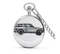 Classic British car 4x4 2 Door ref196 Pewter Effect Design on a Polished Silver case Men's Gift Quartz Pocket Watch fob