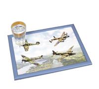 Classic British Planes Wooden Lap Tray with Bean Bag Base, Blue Frame, RAF Spitfire and Lancaster Design, 44x34cm Serving Surface